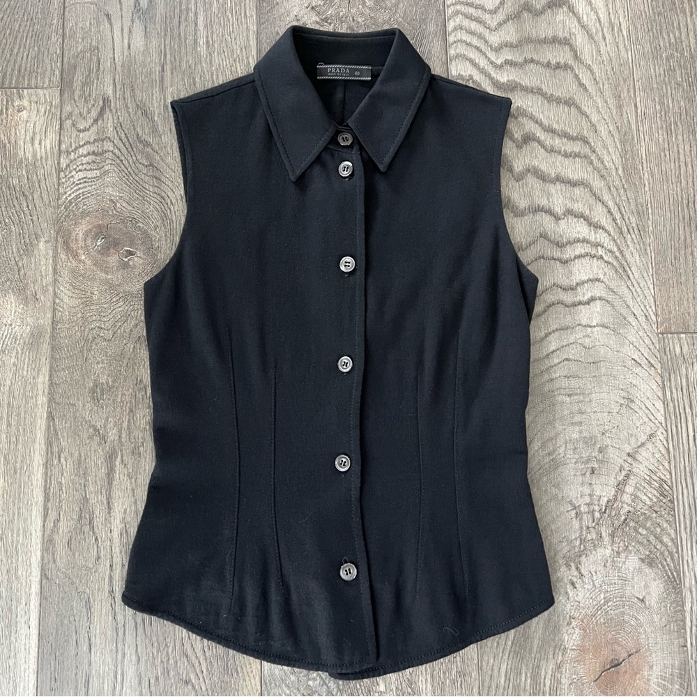PRADA Women’s Black Wool Blend Button Front Vest Size 40